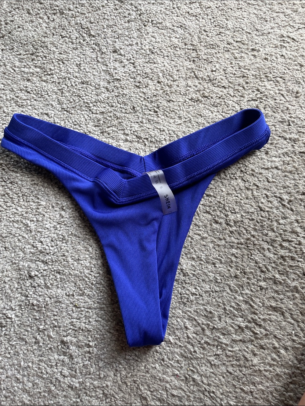 SHEIN Cobalt Ribbed Thong Bikini Bottom